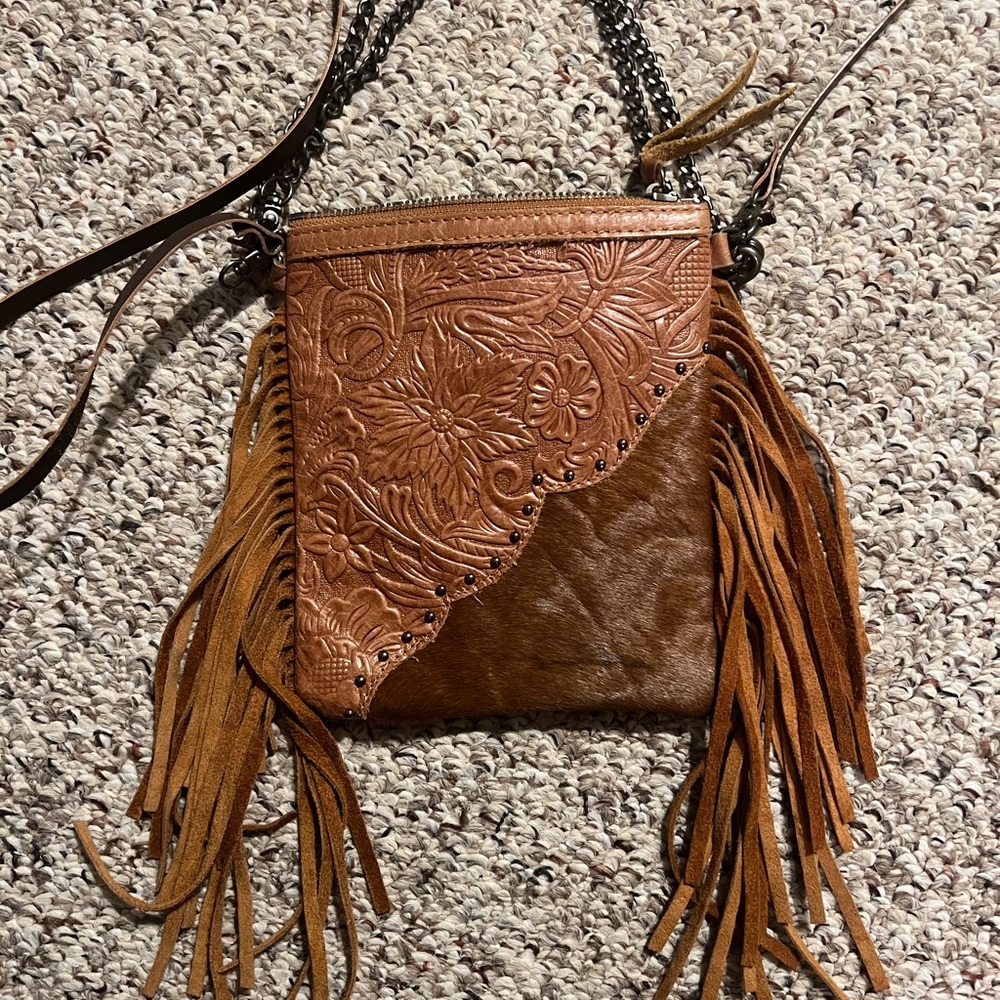 Western boho leather crossbody purse
